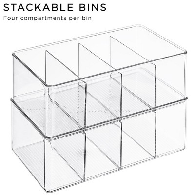 Clear Plastic 4-Compartment Organizer Bins for Kitchen & Pantry