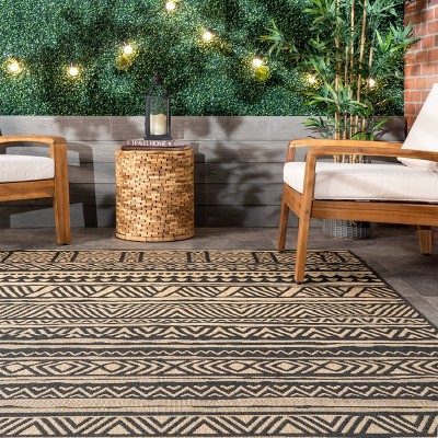 Charcoal Geometric Striped Synthetic Indoor/Outdoor Rug