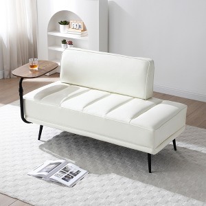 55 w Sofa Couch Faux Leather Accent Chair End Of Bed Bench Ottoman With Side Table Beige modernluxe Target