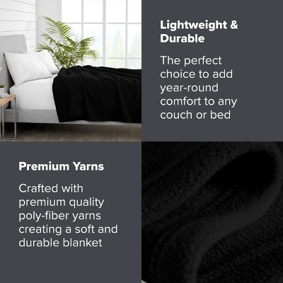 Black Lightweight Reversible Polar Fleece Throw Blanket
