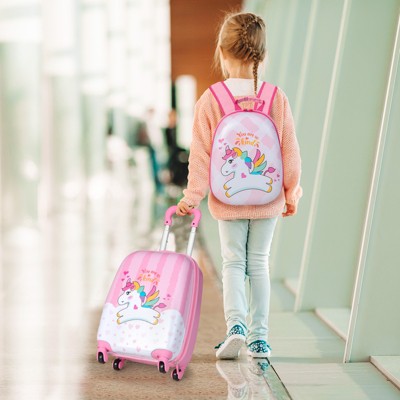 Infans 2PC Kids Carry On Luggage Set 12" Backpack and 16" Rolling Suitcase for Travel