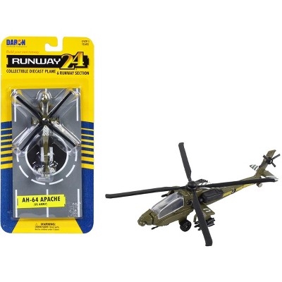 Boeing AH-64 Apache Helicopter Olive Drab "United States Army" with Runway Section Diecast Model by Runway24