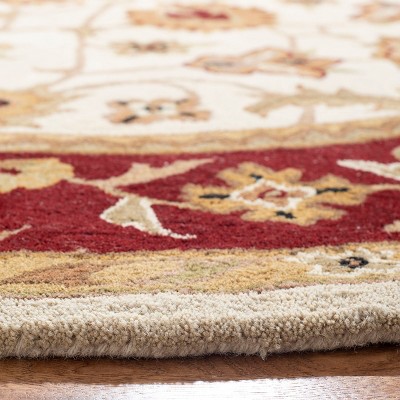 Ivory and Red Round Hand-Tufted Wool Area Rug, 3'6"