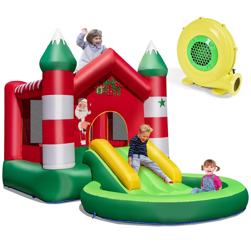 Costway Inflatable Bounce House w/ Blower Kids Christmas w/ Slide & Trampoline & Ball Pool, 1 of 11