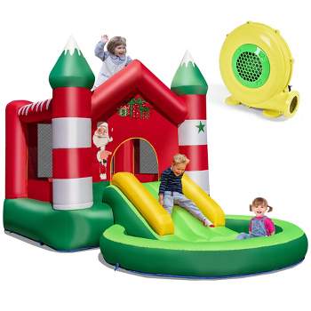 Costway Inflatable Bounce House w/ Blower Kids Christmas w/ Slide & Trampoline & Ball Pool