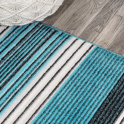 Coastal Charm Blue Stripe Synthetic 3' x 5' Area Rug