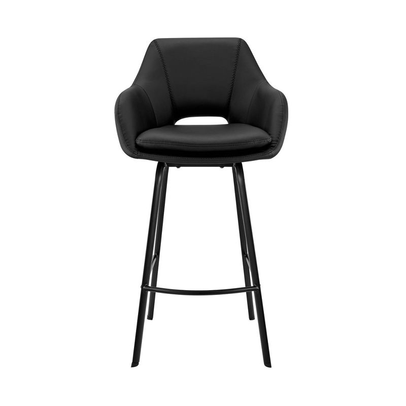 30&#34; Aura Swivel Counter Height Barstool with Black Faux Leather Black Metal - Armen Living, 3 of 12