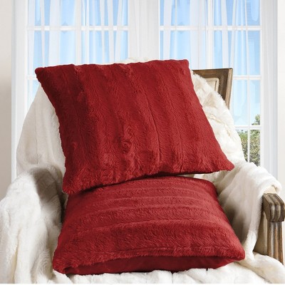 Cheer Collection Luxurious Faux Fur Throw Pillows Set of 2 - Maroon (20" x 20")