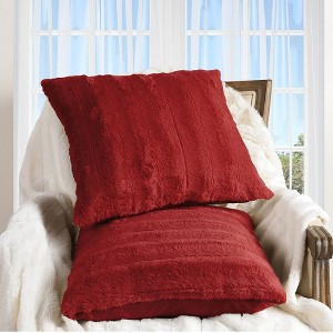 Cheer Collection Luxurious Faux Fur Throw Pillows Set of 2 - Maroon (22" x 22") - 1 of 4