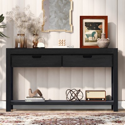 Luxurious Acacia Wood Veneer Console Table, Entryway Table With 2 Drawers And 1 Shelf,  Console Table Contemporary, Modern Sofa Table-Cuddlewood