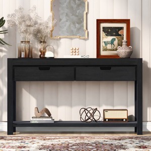 Luxurious Acacia Wood Veneer Console Table, Entryway Table With 2 Drawers And 1 Shelf,  Console Table Contemporary, Modern Sofa Table-Cuddlewood - 1 of 4