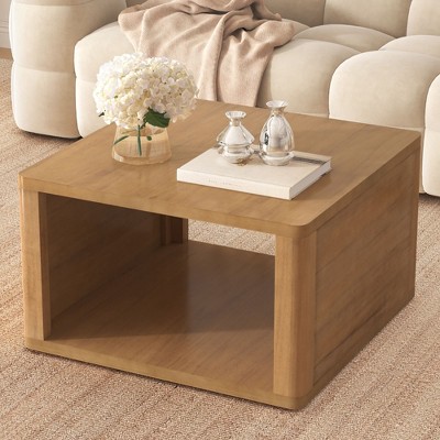 CAVINAS Modern Wooden Side Table Square Coffee Table with 4 Storage Drawers, End Table for Living Room, Bedroom