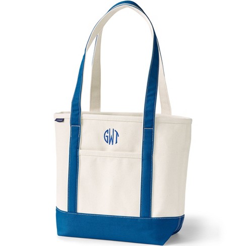 Lands' End Small Natural Zip Top Canvas Tote Bag - - Natural/Beacon Blue