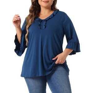 Agnes Orinda Women's Plus Size Ruffle V Neck 3/4 Sleeve Business Casual Dressy Blouses - 1 of 4