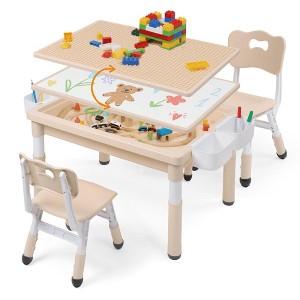 Kinder King Kids Play Table with 2 Chairs, Block Surface, Paper Roll, Built-In Storage - 1 of 4