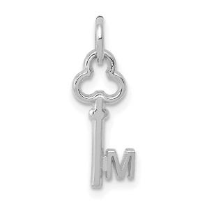 Black Bow Jewelry 14k White Gold, Hannah Collection, Mini Initial M Shamrock Key Charm - 1 of 4