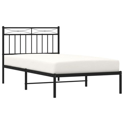 vidaXL Robust Metal Single Bed Frame with Headboard and Extra Storage - Black