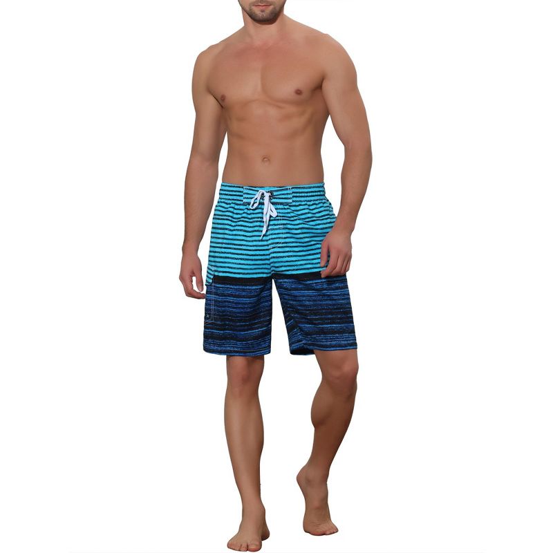 Lars Amadeus Men's Color Block Stripes Pattern Drawstring Waist Swimwear Shorts, 2 of 6