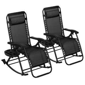 2 Outdoor Rocking Chairs Foldable Reclining Zero Gravity Lounge Rockers w/ Pillow Cup & Phone Holder - 1 of 4