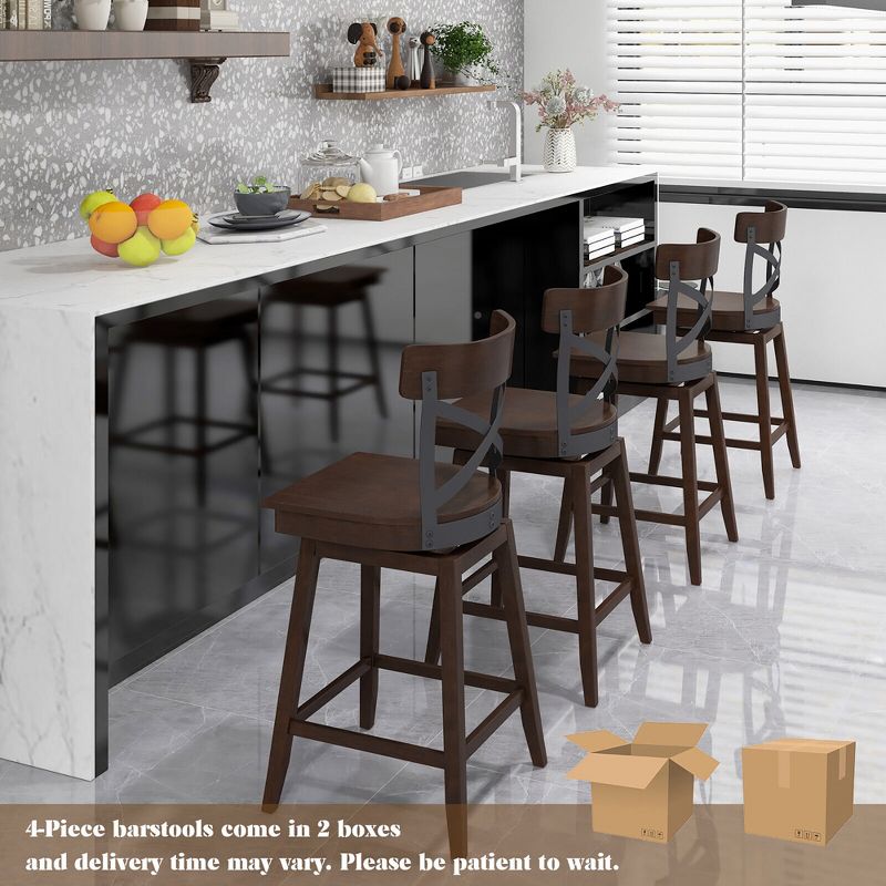 Tangkula Set of 4 Wooden Swivel Bar Stools Counter Height Kitchen Chairs w/ Back Brown, 3 of 9