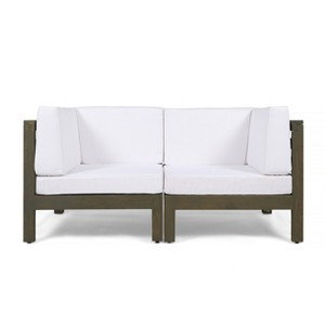 Christopher Knight Home Oana Outdoor Acacia Wood Loveseat with Cushions - 1 of 4