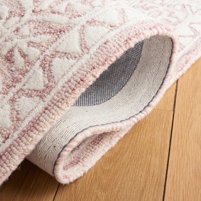 Hand-Tufted Dark Pink and Ivory Wool Area Rug