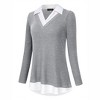 Women's Long Sleeve V Neck Contrast Collared Shirts Patchwork Work Blouse Tunics Tops - 2 of 4