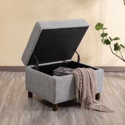 25" Wide Rectangle Storage Ottoman with Wood Legs and Hinged Lid - WOVENBYRD