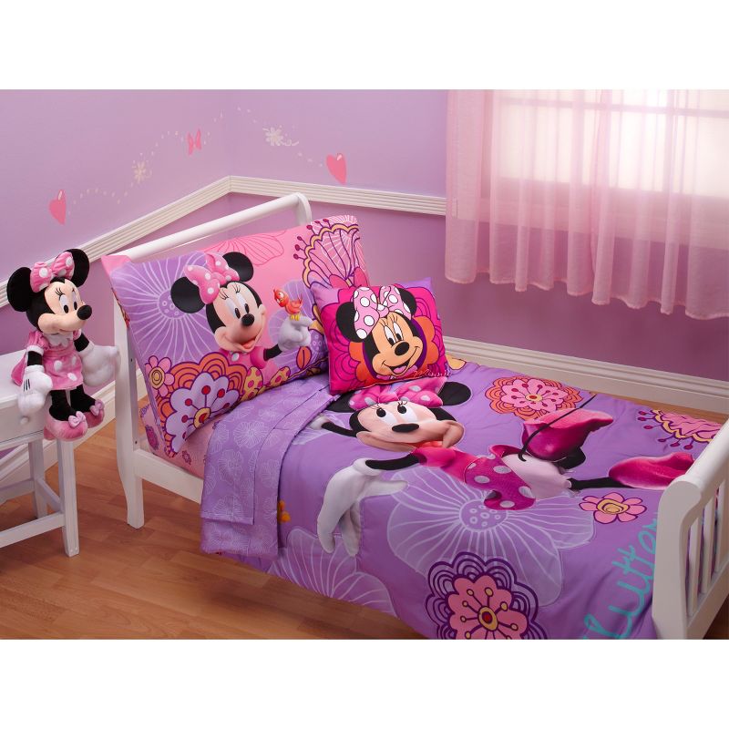 Disney Minnie Mouse Fluttery Friends  4 Piece Toddler Bed Set in Lavender and Pink, 1 of 7