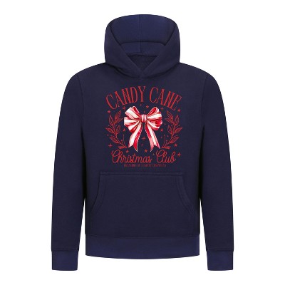 Everyday Kids Christmas Collection Candy Cane Christmas Club Girls Pullover Hoodie – Holiday Sweatshirt - Navy