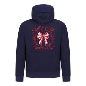 Everyday Kids Christmas Collection Candy Cane Christmas Club Girls Pullover Hoodie – Holiday Sweatshirt - Navy - 1 of 1