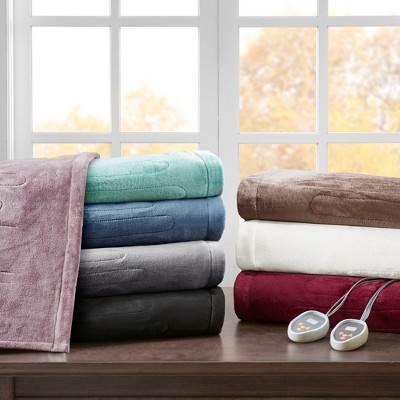 Twin Gray Plush Electric Heated Blanket with Controllers