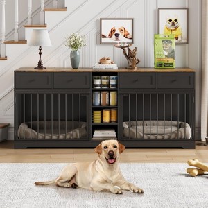 Acekool 82" Double Dog Crate Furniture TV Stand for 2 Large Dogs, 4 Drawers & Shelves, Indoor Dog Cabinet - 1 of 4