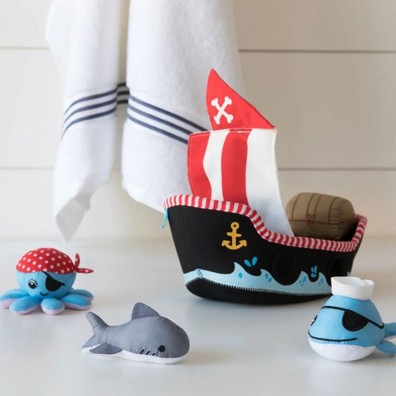 Manhattan Toy Neoprene Pirate Ship 5 Piece Floating Spill n Fill Bath Toy with Quick Dry Sponges and Squirt Toy, 1 of 9