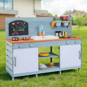 Costway Play Kitchen for Kids Wooden Toy Kitchen Playset with Chalkboard Grill Rack - 1 of 4