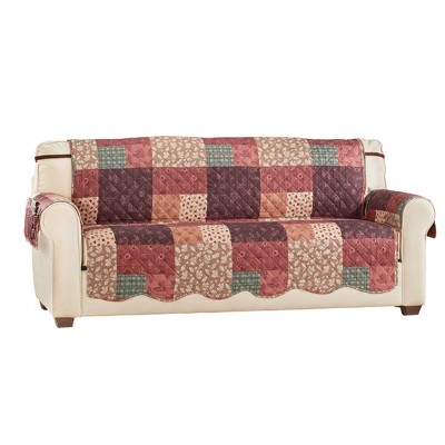 Collections Etc Fall Patchwork Scalloped Edge Furniture Protector with Side Pockets