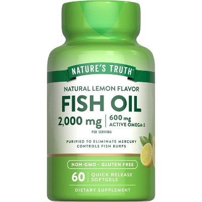 Nature's Truth Fish Oil Omega 3 | 2000 mg | 60 Softgels | Lemon Flavor | EPA & DHA | Non-GMO and Gluten Free Supplement