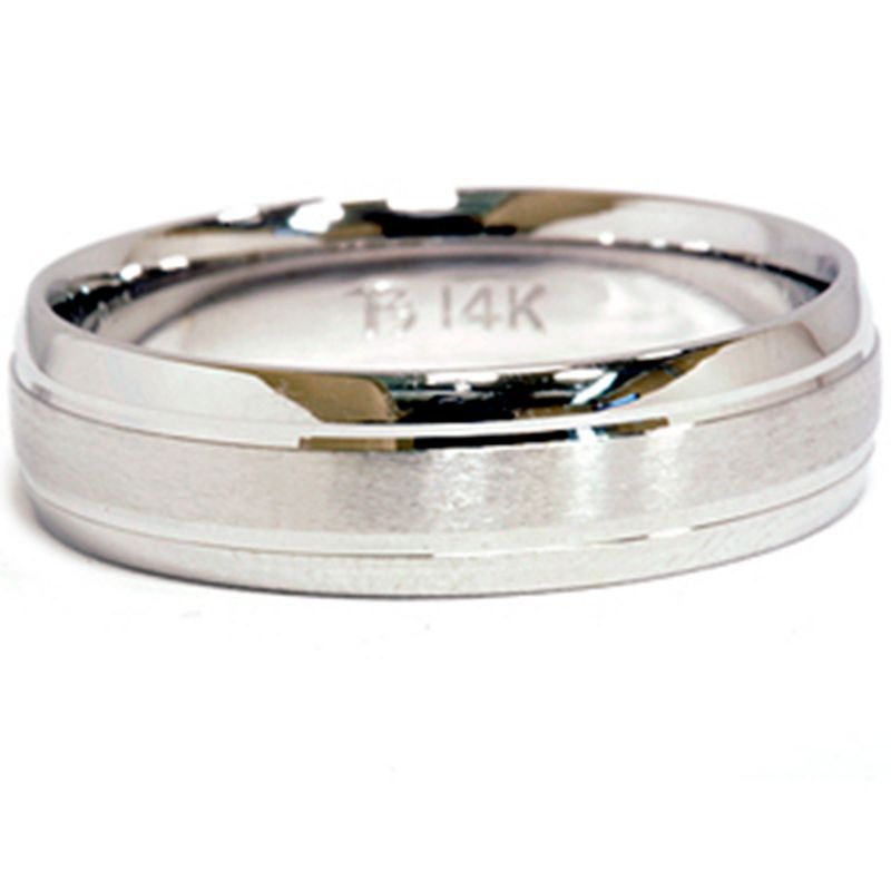 Pompeii3 Mens 14K White Gold 6mm Brushed Wedding Band Ring New, 2 of 5
