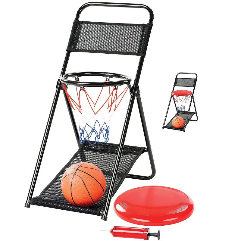 Slam Dunk 2 in 1 Mini Basketball with Hoop, Frisbee Game Set with Dual Functional Chair, 5 of 6