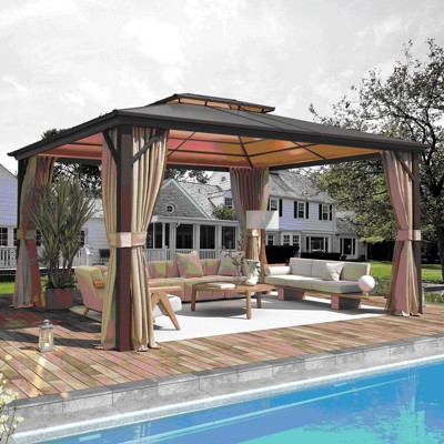 Erommy 12'x14' Gazebo Polycarbonate Double Roof Canopy with Aluminum Frame