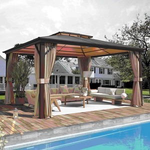 Erommy 12'x14' Gazebo Polycarbonate Double Roof Canopy with Aluminum Frame - 1 of 3