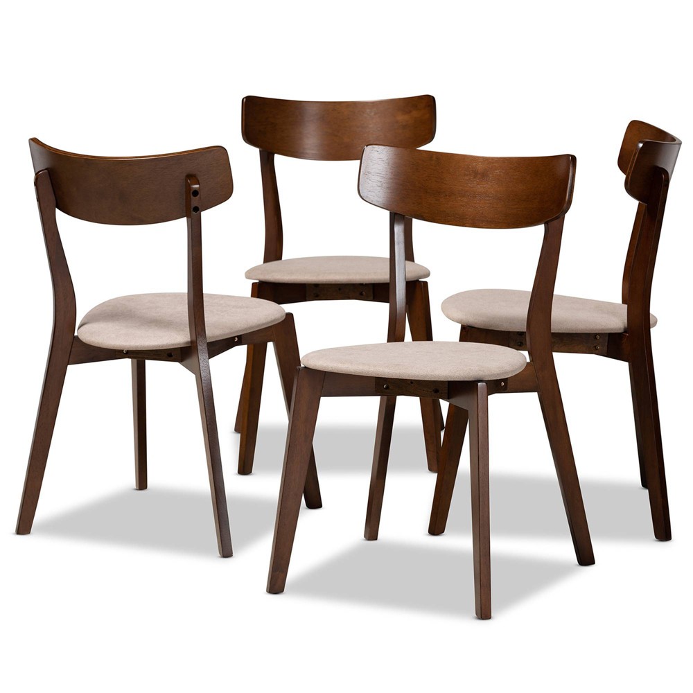 Photos - Dining Table Set of 4 Iora Upholstered Wood Dining Chairs Light Beige/Walnut - Baxton S