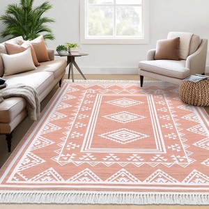 Indoor Modern Stripe Fringed Carpet Retro Soft Low Pile Machine Washable Non Slip Easy Care Lightweight Foldable Area Rugs Room Decor - 1 of 4
