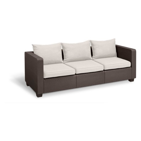 Salta Outdoor Resin Patio 3 Seat Sofa With Cushions Brown Keter
