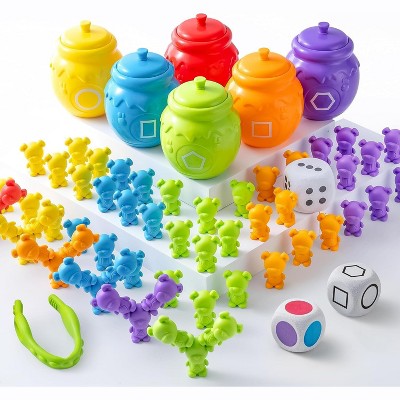 Joyfy 82Pcs Learning Toys for Kids Age 3+, Counting Bears Number Sorting, Color Recognition, Tweezers, Dice, Instruction Book, Educational Gift