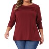 Women's Plus Size Crew Neck Front Tucks Detail Long Sleeve Solid Casual Basic Tunic Blouse - Agnes Orinda - 2 of 4