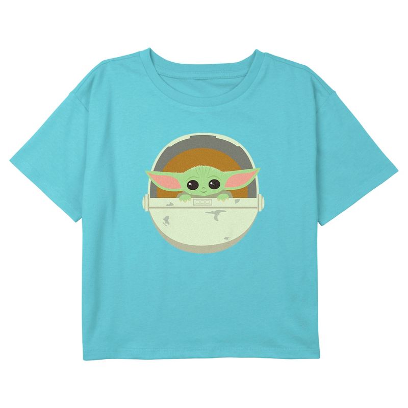 Girl's Star Wars: The Mandalorian Cute Chibi Grogu Bassinet Crop T-Shirt, 1 of 4