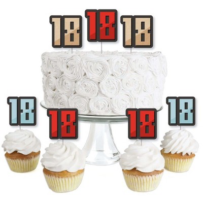 Big Dot of Happiness Boy 18th Birthday - Dessert Cupcake Toppers - Eighteenth Birthday Party Clear Treat Picks - Set of 24