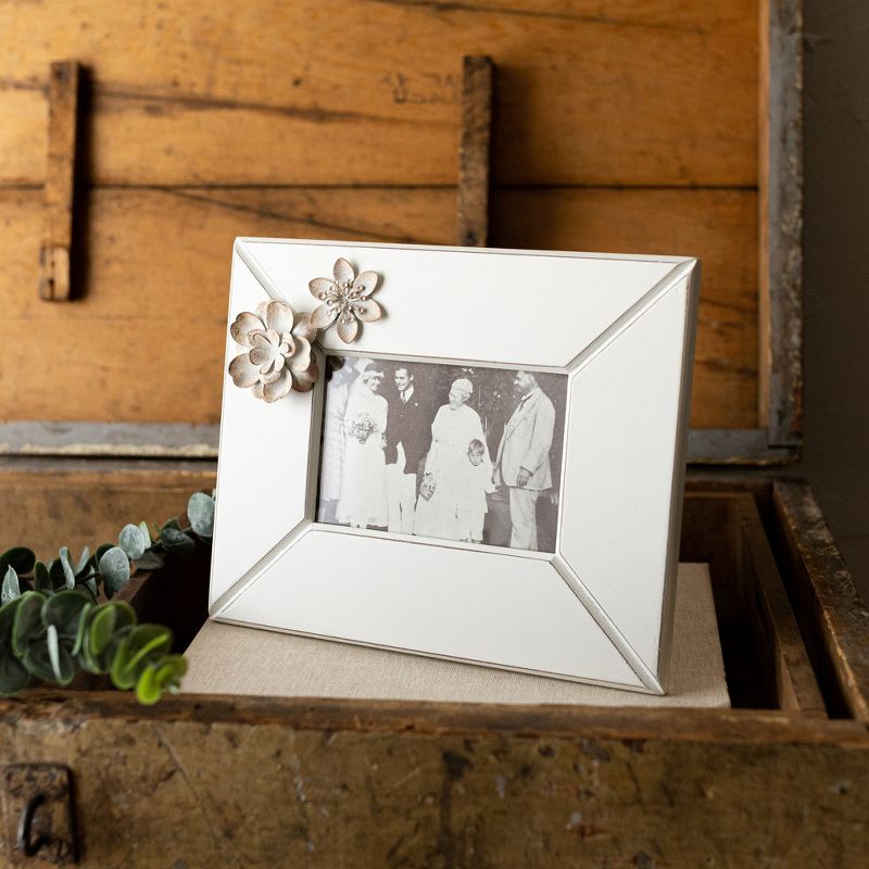 4x6 Inch Antique Flower Picture Frame White MDF, Metal & Glass by Foreside Home & Garden, 3 of 8