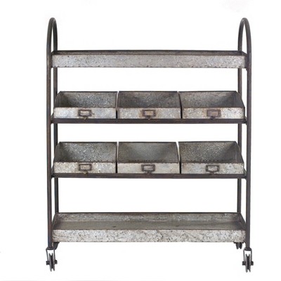Industrial Gray Metal 4-Tier Rolling Cart with Bins